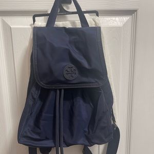 Tory Burch mini nylon backpack in navy color. Super cute and fun to take around!